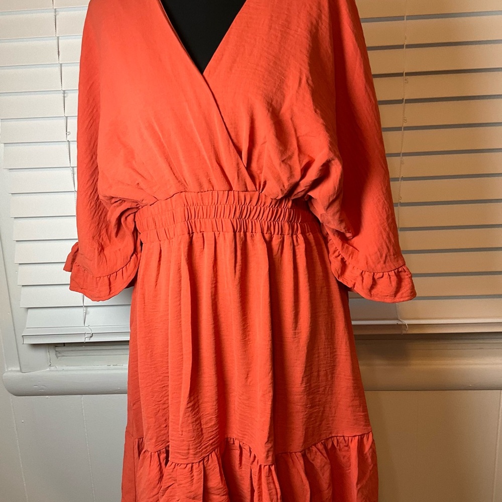 She + Sky Coral Wrap-Front Midi Dress